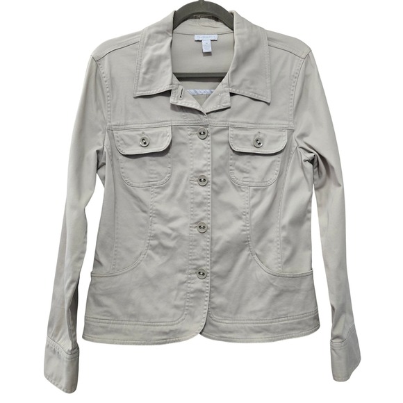 Charter Club Jackets & Blazers - Charter Club Womens M Classic Khaki Stretch Cotton Button Front Utility Jacket